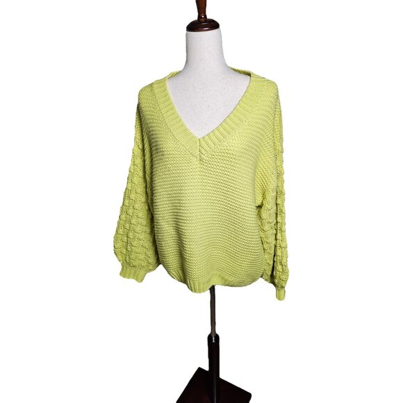 Blu Pepper Yellow Chunky Sweater Oversized Textured Statement Sleeves Size S - Picture 1 of 12